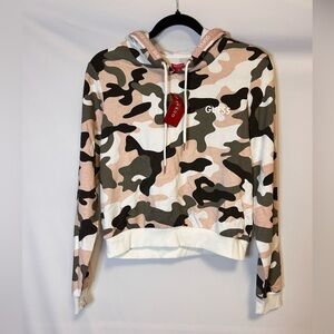 Guess Los Angeles crop top hoodie super cool, pink camo piece, Y2K, hip hop, rap